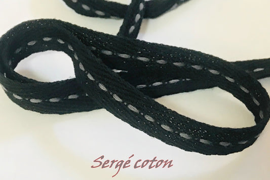 Ruban Sergé Coton Noir En 10 mm A point Cellier Coudre Pour Loisirs Créatifs Et Décorations.