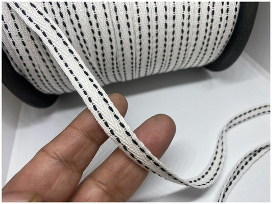 Ruban Sergé En 10 mm Blanc A point Cellier  En coton  A Coudre Pour Loisirs Créatifs Et Décorations.
