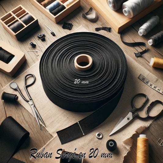 Ruban Sergé Noir Coton Au Mètre En 20 mm A Coudre Pour Loisirs Créatifs Et Décorations.