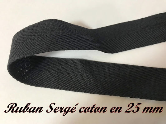 Ruban Sergé Noir Coton Au Mètre En 25 mm A Coudre Pour Loisirs Créatifs Et Décorations.