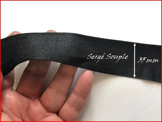Ruban Sergé Noir En 3,5 Cm Souple  Au Mètre En Grande  A Coudre Pour Loisirs Créatifs Et Décorations.