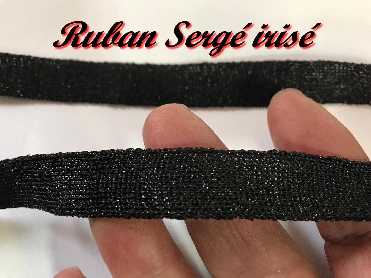 Ruban Sergé Noir irisé Au Mètre En 15 mm En coton  A Coudre Pour Loisirs Créatifs Et Décorations.
