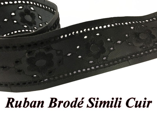 Ruban Simili Cuir Brodé Noir Au Mètre En  5 Cm  A Coudre Pour Vetements  Décorations