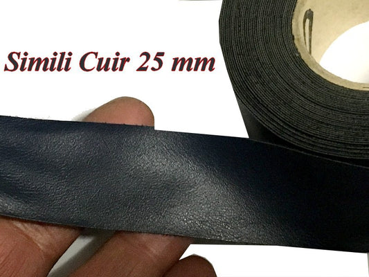 Ruban  Simili Cuir Souple Mat  En 2,5 Cm Bleu Marine Au Mètre.