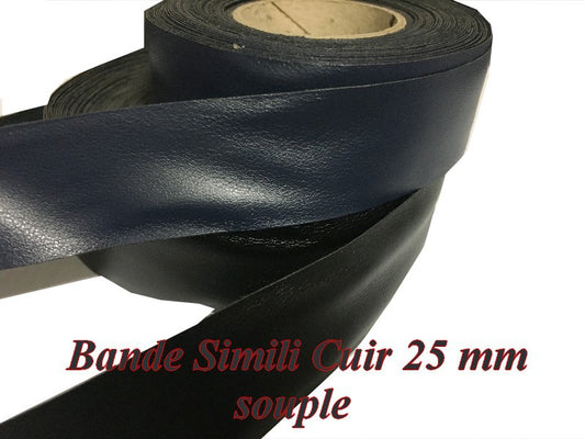 Ruban  Simili Cuir Souple Mat  En 2,5 Cm Noir Au Mètre.