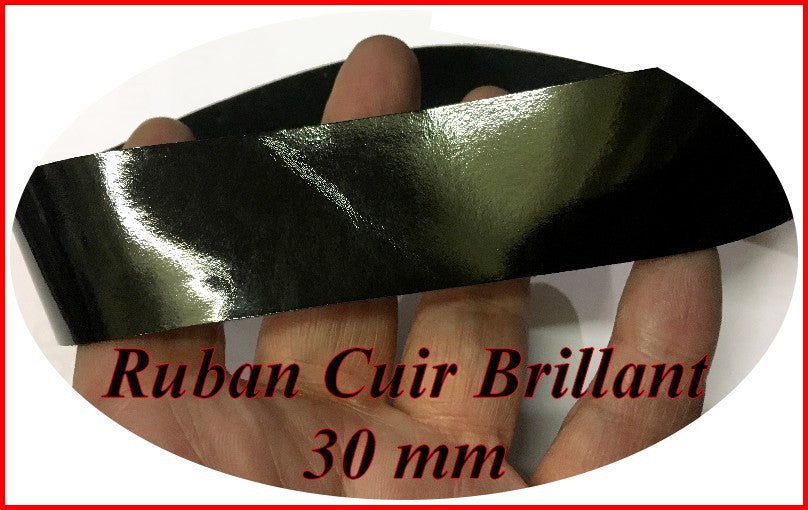 Ruban Simili Cuir vinyl Brillant  Noir Au Mètre En 30 mm Couture.