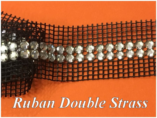 Ruban Strass 2 Rangées Sur Filet Noir Au Mètre