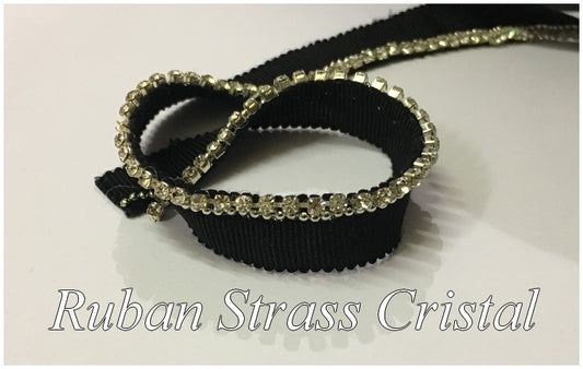 Ruban Strass Cristal Au Mètre Sur Ruban Gros Grain Noir