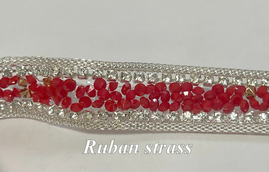 Ruban strass luxe rouge et argent – Éclat couture et décoration – Largeur 2 cm