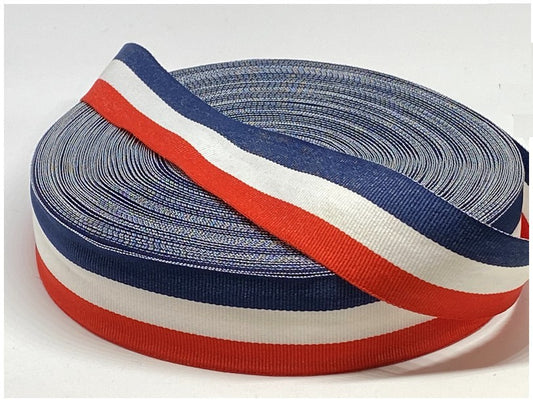 Ruban Tricolore 33 MM Au Mètre - Ruban Tissu Drapeau Bleu Blanc Rouge A Coudre