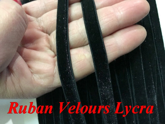 Ruban Velours Lycra en 10 mm Noir Pour Lingerie Customisations.