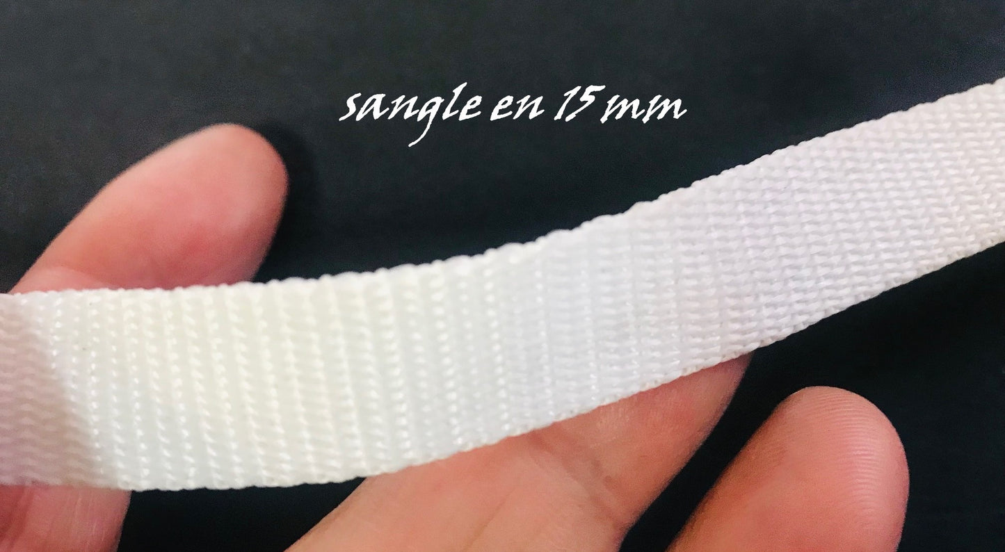 15mm White Webbing to Sew by the Meter for Belts and Bags.