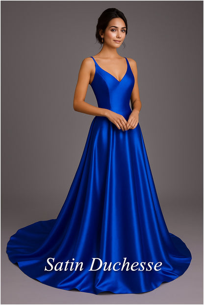 Satin Duchesse Bleu Royal – Tissu Haut de Gamme :  L'Éclat Raffiné pour des Créations Couture d'Exception.