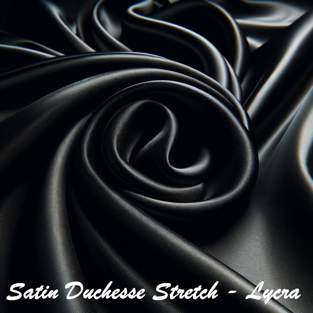 Black Lycra Duchess Satin - Elegant and Luxurious Couture Stretch Satin