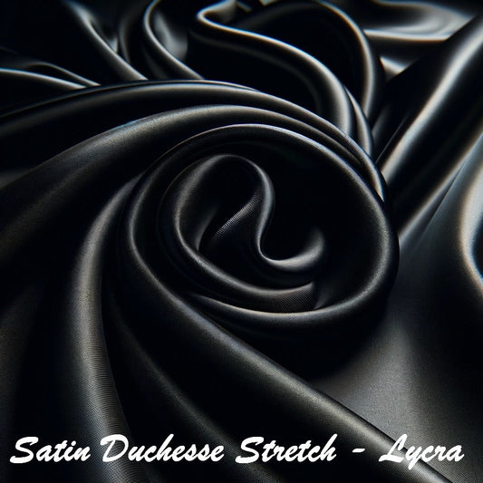 Black Lycra Duchess Satin - Elegant and Luxurious Couture Stretch Satin