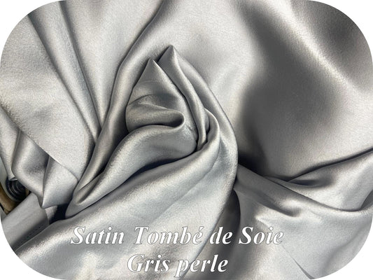 Satin Gris Perle Tombé de Soie Au Mètre - Tissu Satin Touché Soie, Fluide et Facile à Coudre