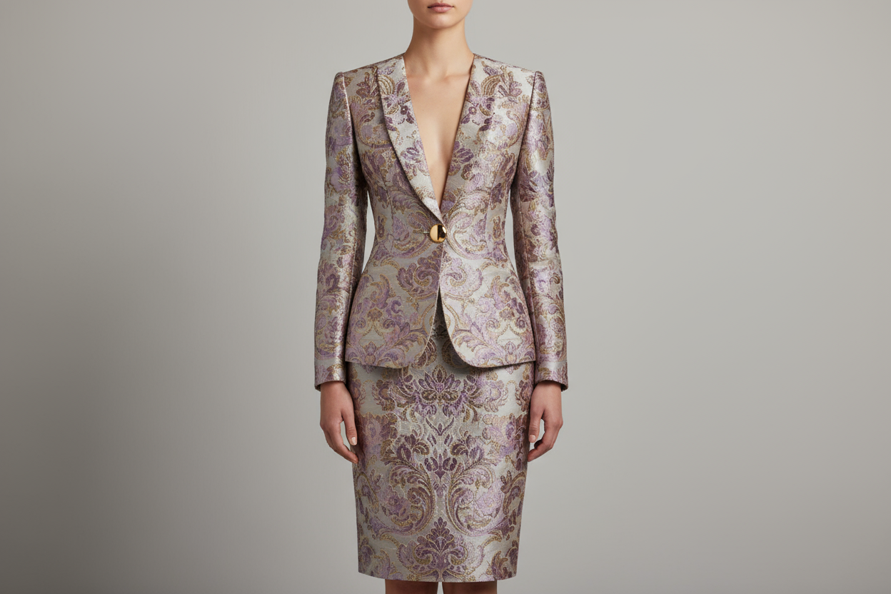 Brocade with Lilac and Gold Motifs: Elegance and Refinement