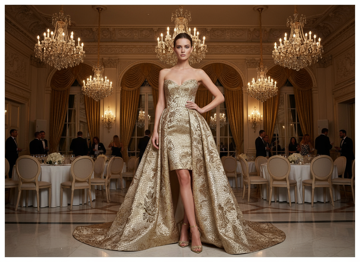 en tissu brocart haute couture doré vendu au mètre