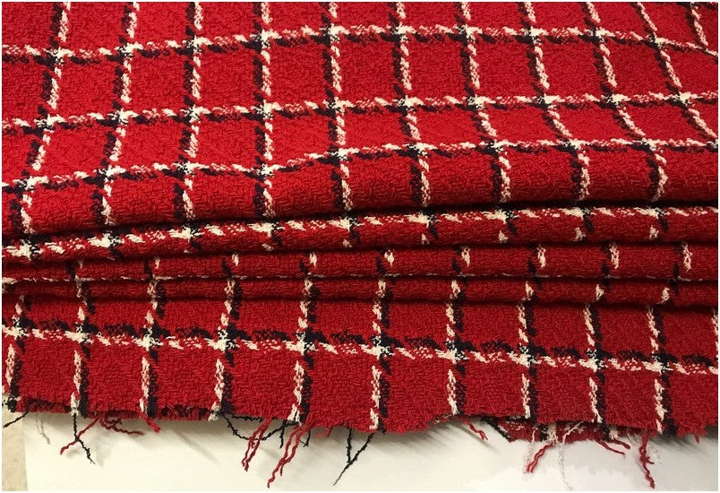 Red Plaid Wool Fabric By The Meter Sewing.