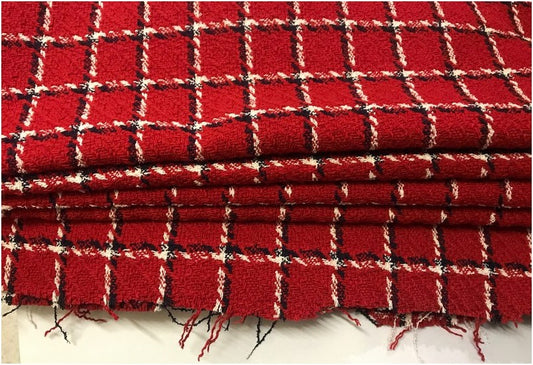 Red Plaid Wool Fabric By The Meter Sewing.