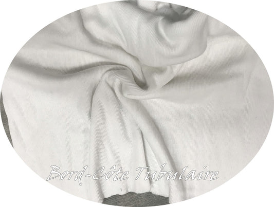 Tissu Bord-Côte Tubulaire en jersey coton blanc au mètre