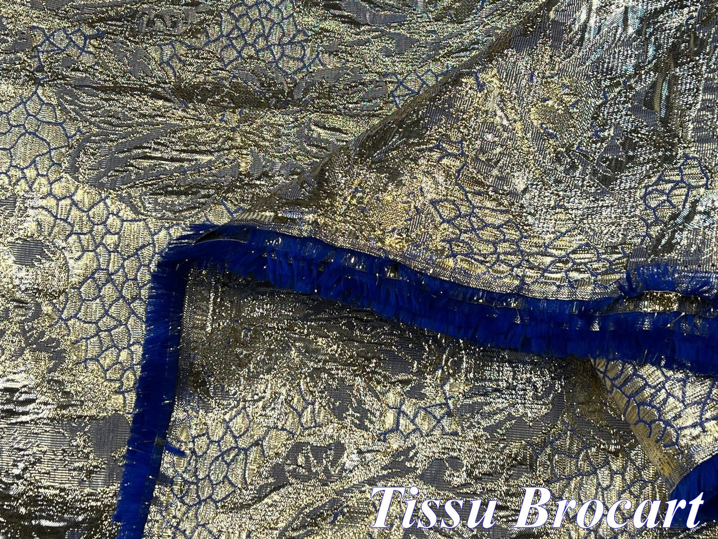 Haute Couture Royal Blue and Gold Brocade Fabric.