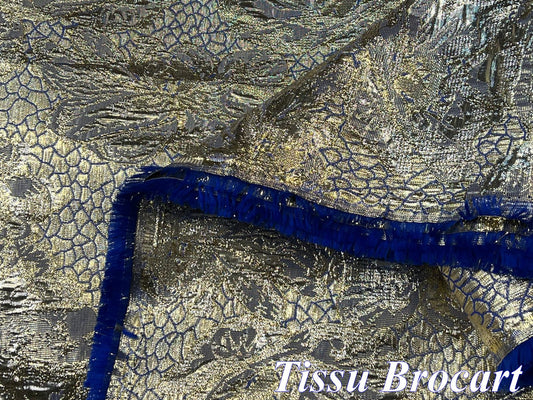 Haute Couture Royal Blue and Gold Brocade Fabric.