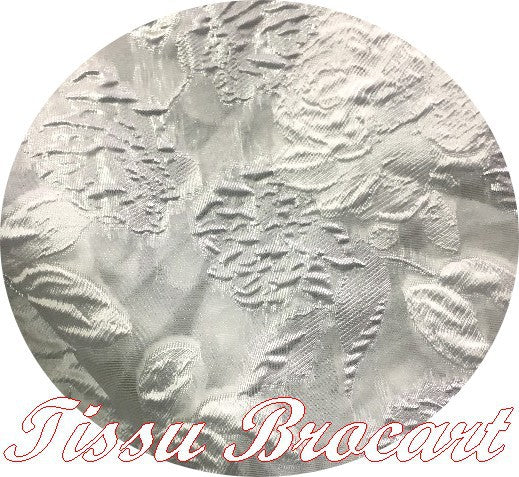 Couture Brocade Fabric in Silver Flocked Flower Patterns for Making Dresses, Suits and Caftans.