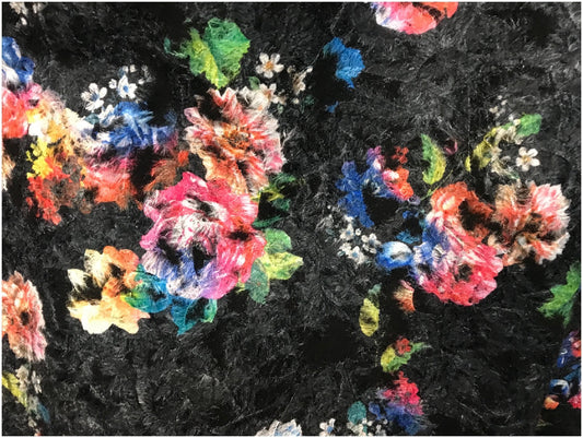 Tissu Brocart De Laine En Motifs Fleurs Multicolores Haute Couture au mètre