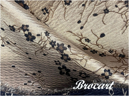 Luxury Gold Brocade Fabric By The Meter With Small Blue Flower Patterns For Dresses, Suits, Kaftans &amp; Boubous.