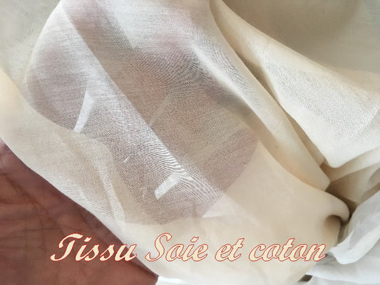Tissu Coton Et  Soie Au Mètre Ecru Couture.
