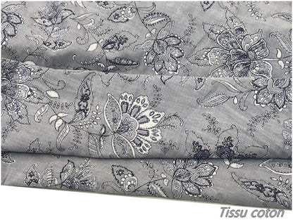 Cotton Fabric Printed Jeans Flowers By The Meter In Large Width