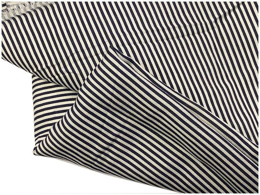 Tissu Coton Marine Imprimé Fine Rayure  Au Mètre En Grande Largeur