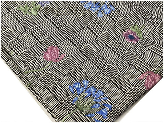 Tissu Coton Prince De Galle Gris Imprimé fleurs Au Mètre En Grande Largeur