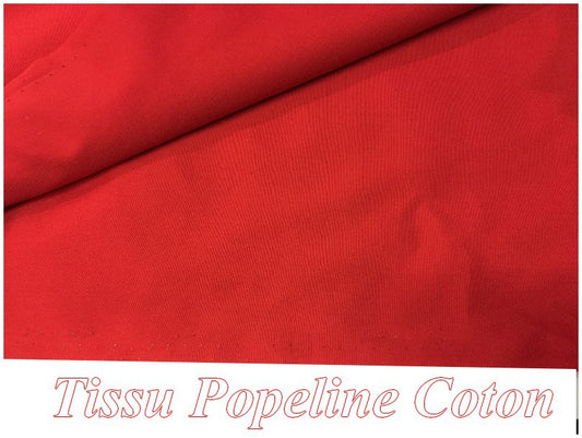 Tissu Coton Rouge En Popeline  Au Mètre En Grande Largeur