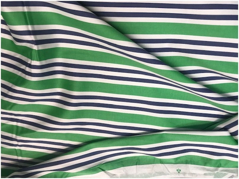 Tissu Coton Vert Imprimé Rayure Marine Et Blanc Au Mètre En Grande Largeur