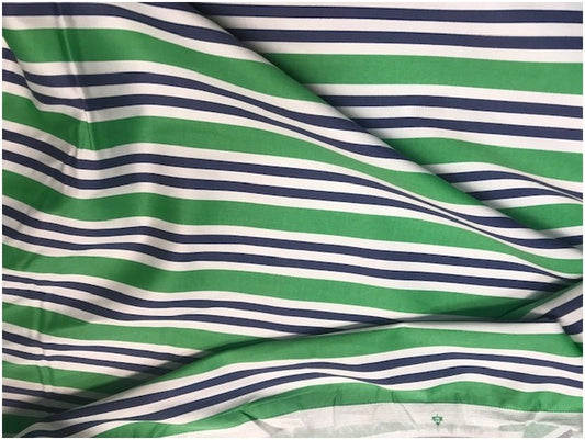 Tissu Coton Vert Imprimé Rayure Marine Et Blanc Au Mètre En Grande Largeur