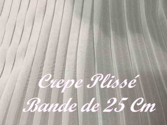 Tissu Crêpe Au mètre Plissé En  Polyester Blanc En Bande De 25 Cm De Largeur A Coudre, Pour Décoration et Customisation.
