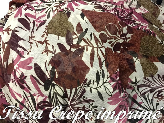 Burgundy and Brown Flower Print Georgette Crepe Fabric for Sewing, Decoration and Customization.
