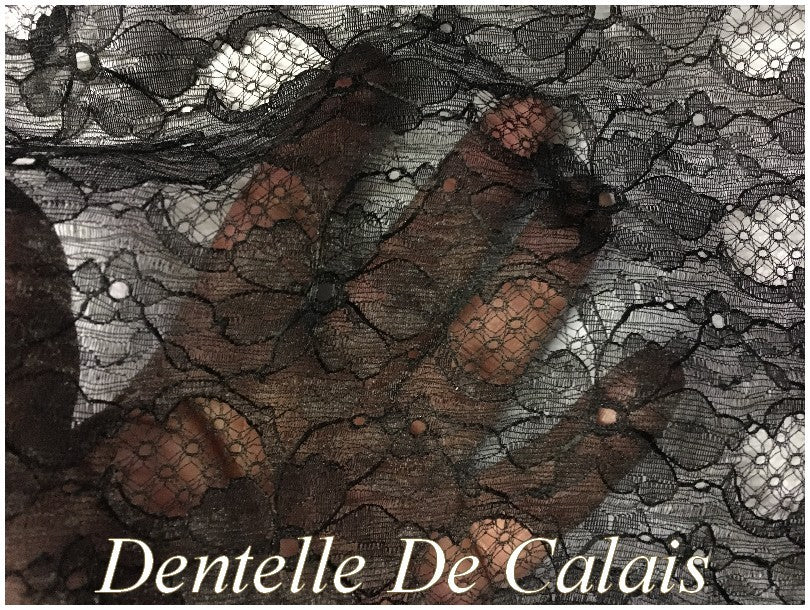 Fine Calais Lace Fabric in Large Width BLACK for Lingerie, decorations.