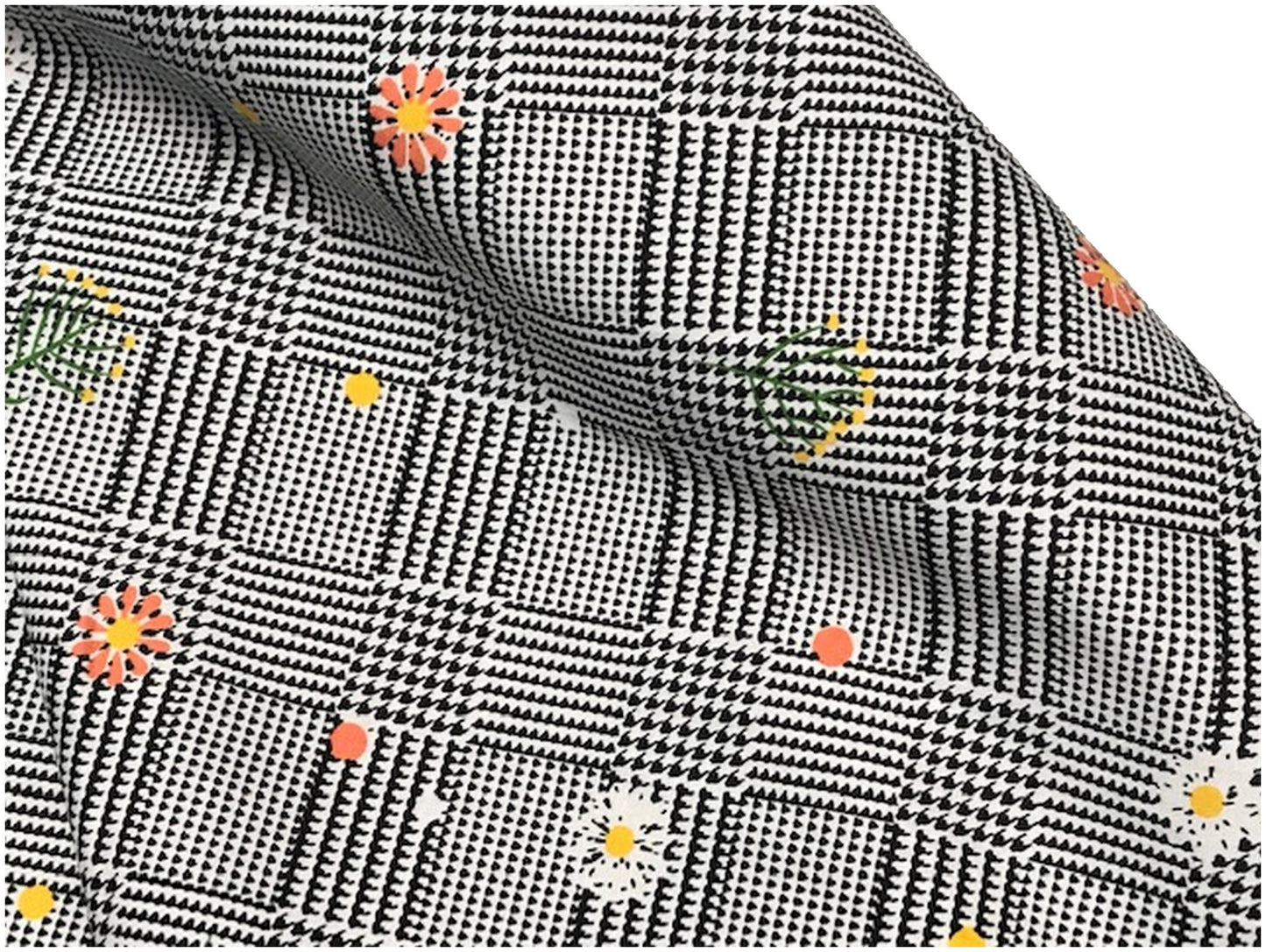 Prince of Wales Gray Floral Printed Cotton Fabric By The Meter In Large Width