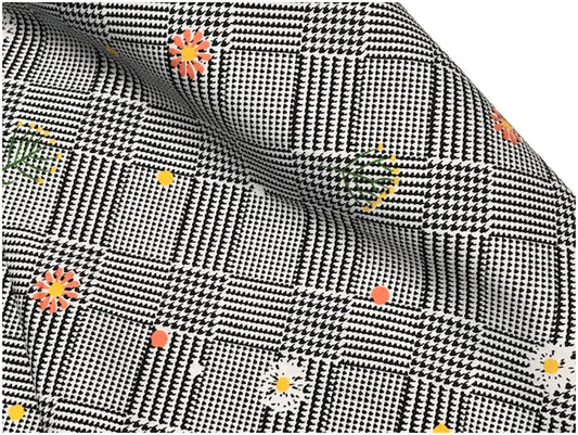 Prince of Wales Gray Floral Printed Cotton Fabric By The Meter In Large Width