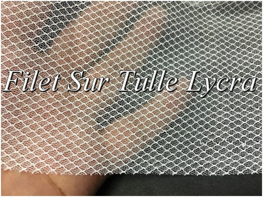 Tissu Filet Blanc Sur Tulle Résille Lycra Elasthanne Au Mètre Pour Lingerie justaucorps