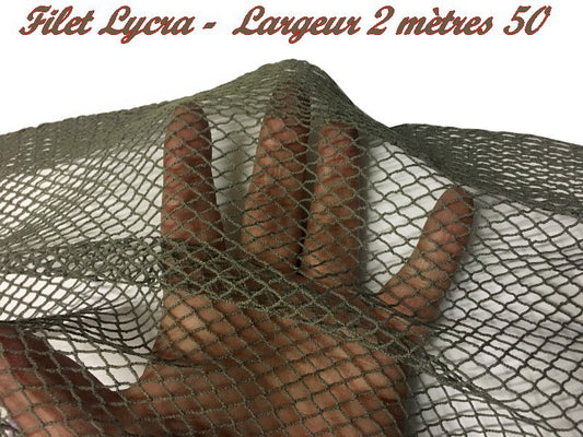 Tissu Filet Lycra au Mètre Kaki En 2 mètres 50 De Largeur.
