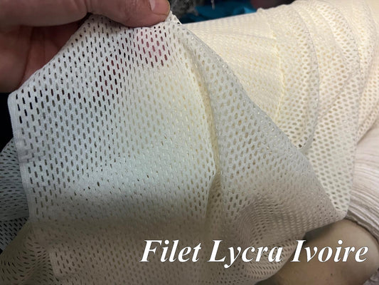 Tissu Filet Lycra Ivoire - Grande Largeur | Extensible & Ajouré