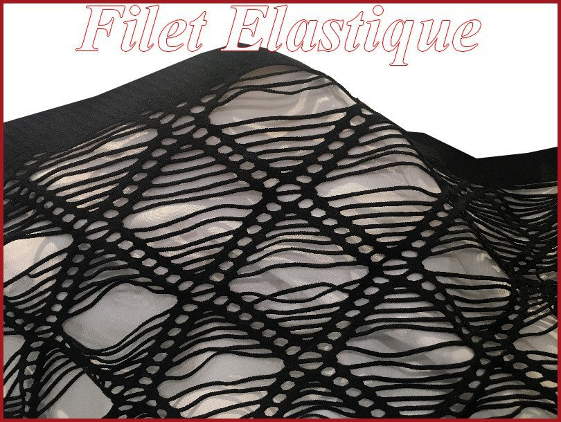 Tissu Filet Lycra Noir En Grande Largeur, Ajourés En  carrées  Pour Lingerie Et Customisations.
