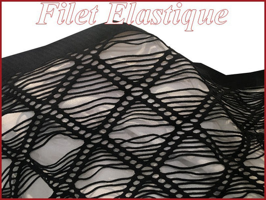 Tissu Filet Lycra Noir En Grande Largeur, Ajourés En  carrées  Pour Lingerie Et Customisations.