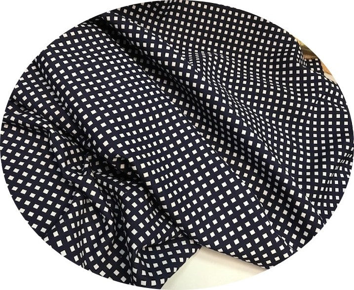 Navy Blue Printed Gabardine Fabric on White Background by the Meter