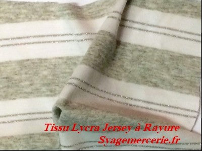 Viscose jersey fabric with lycra mesh, gray and white stripes, by the meter