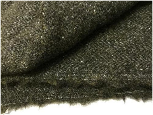 Tissu Laine et Mohair kaki au Mètre  Haute  Couture.
